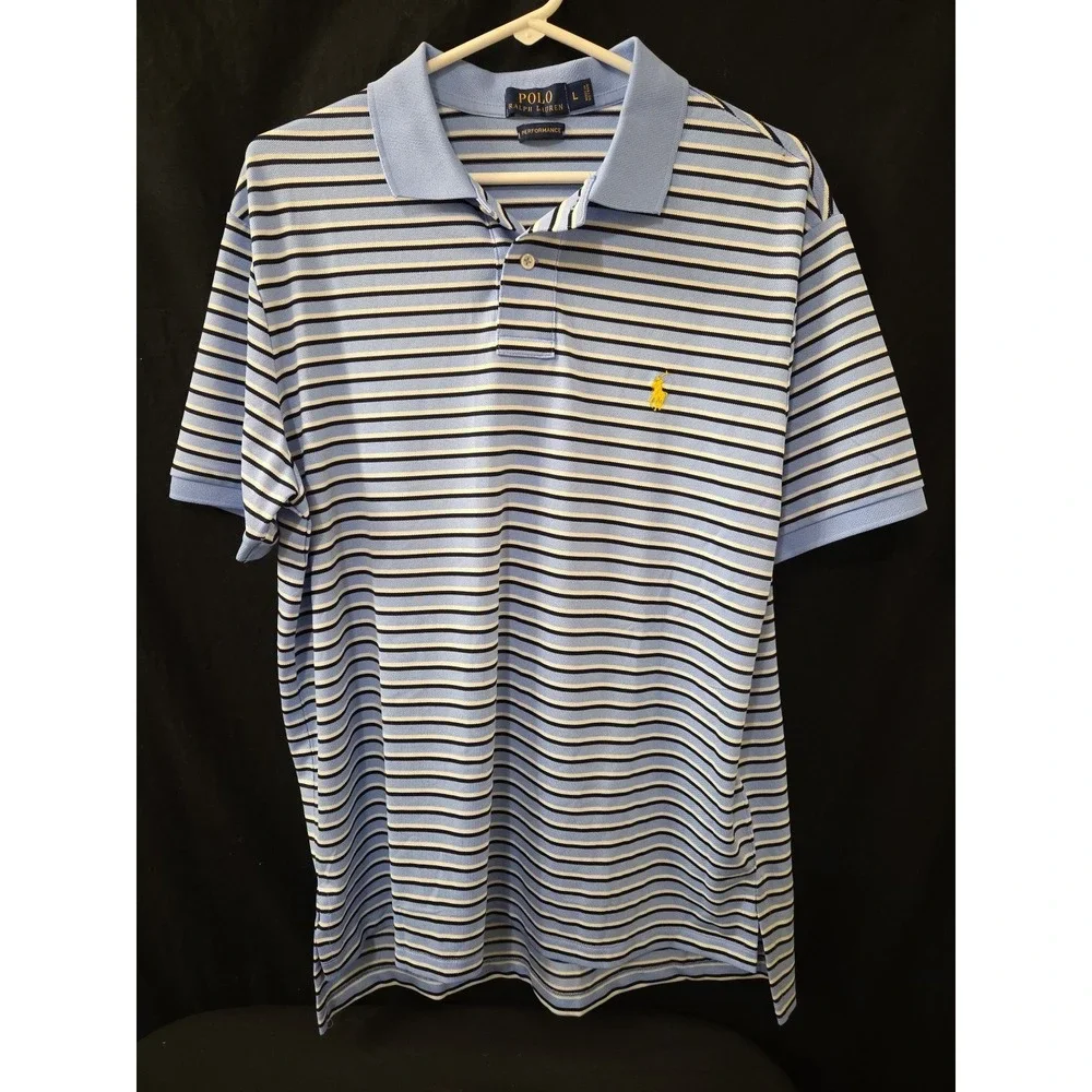 Polo Ralph Lauren Performance Golf Shirt Mens L Blue‎ Stretch Striped NWOT KNIT